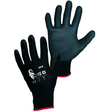 Montážní rukavice povrstvené PU černé - typ: vel. 11